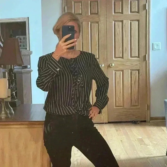 United Colors of Benetton Navy Striped Long Sleeve Blouse L - Picture 9 of 13